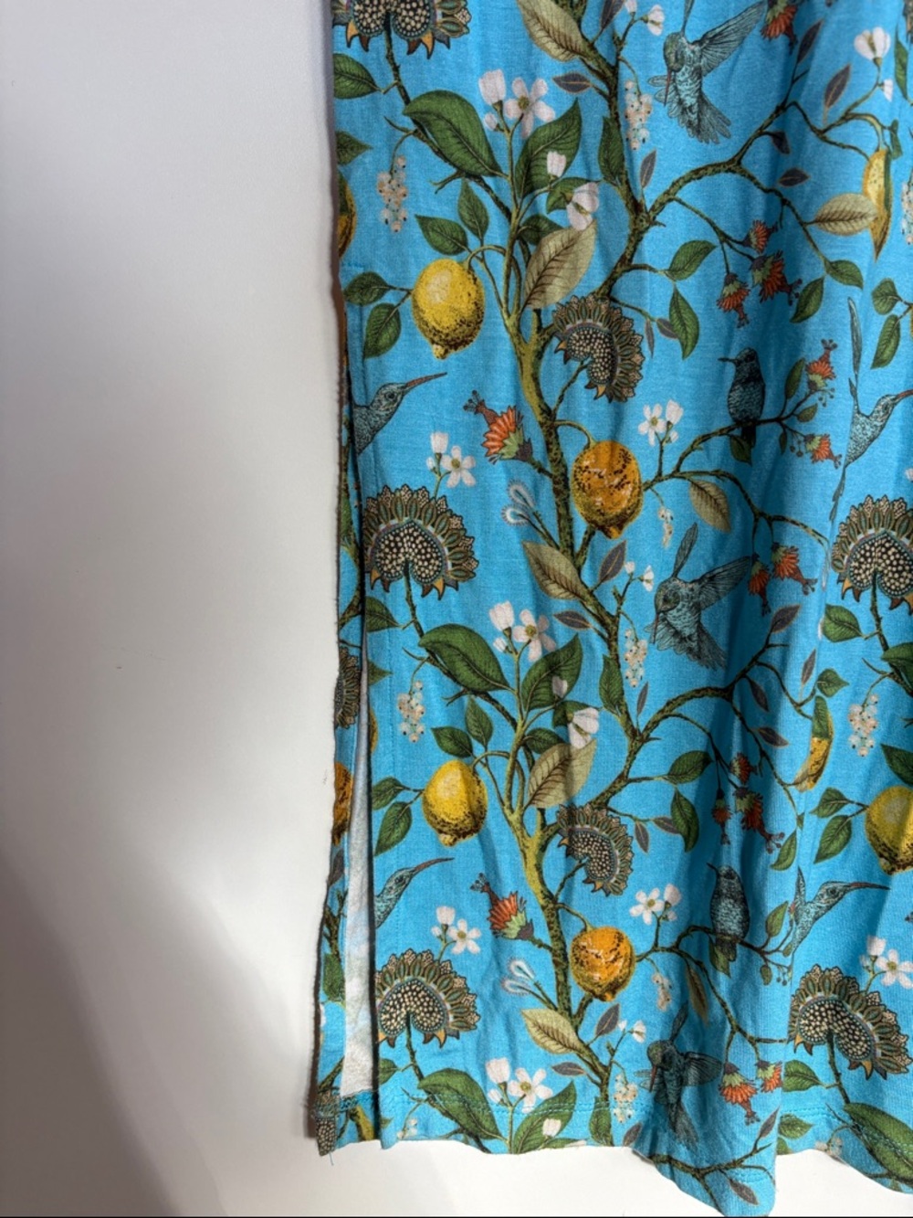 NicoBlu Flora Long Stretch Dress In Turquoise Hummingbird Print Medium - Picture 9 of 10